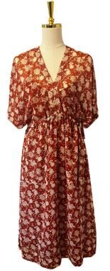 Rag & Bone Floral Chiffon Midi Dress with Slip Rust Ivory XS Boho Romantic